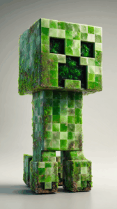 Realistic Minecraft Creeper close-up featured image with green pixelated body and dark square eyes