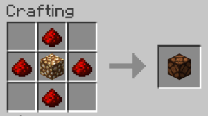 The exact crafting grid layout for the redstone lamp recipe.