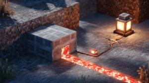 A simple redstone circuit using a pressure plate to power a Redstone Lamp.