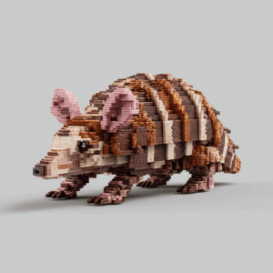 A realistic, studio-lit render of the Minecraft Armadillo from a 3/4 view, showcasing its precise in-game blocky design on a plain background.