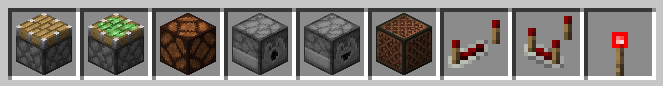 A collection of essential redstone component blocks in Minecraft, including pistons, lamps, and repeaters.